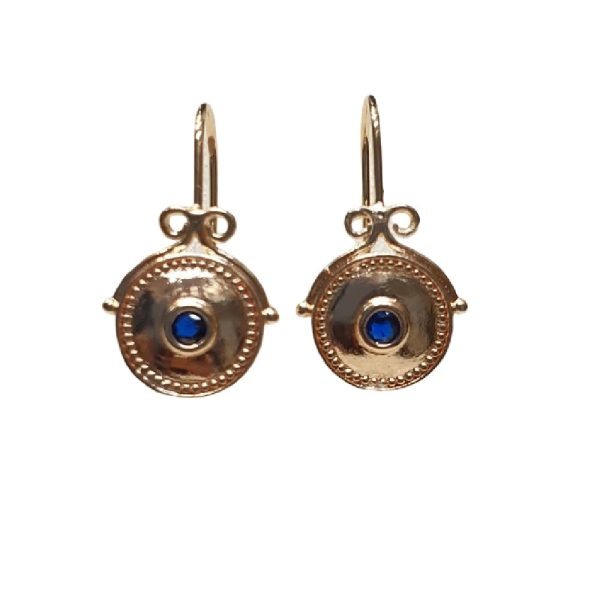 Σκουλαρίκια φορεσιάς με μπλε πέτρα χρυσό χρώμα προφίλ